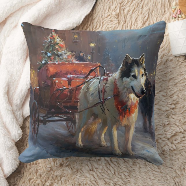 Coussin Malamute d'Alaska Saison de Fêtes de Noël (Couverture)