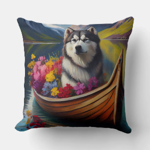 Coussin Malamute d'Alaska sur une pagaie : une aventure pi