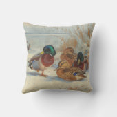 Coussin Mallard et turquoise dans la neige, Oiseaux (Verso)