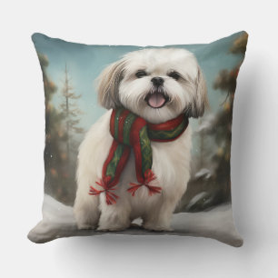 Coussin Malti Tzu Chien dans la neige Noël