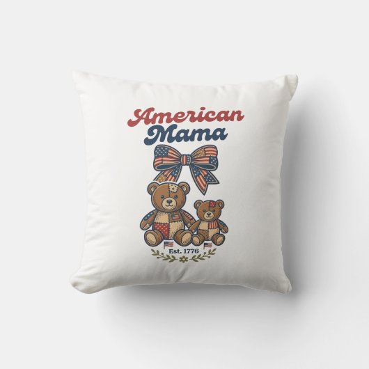 Coussin Mama Américaine Ours Patriote Patchwork Vector Des (Recto)