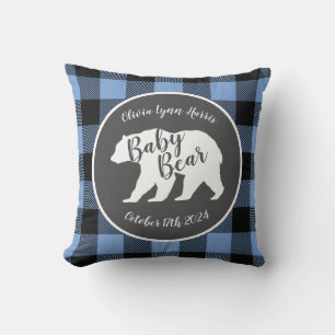 Coussin Mama Bear Baby shower Woodland Lodge Boy Blue