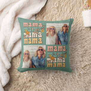 Coussin Mama Colorful Custom Photos Fête des Mères Rétro