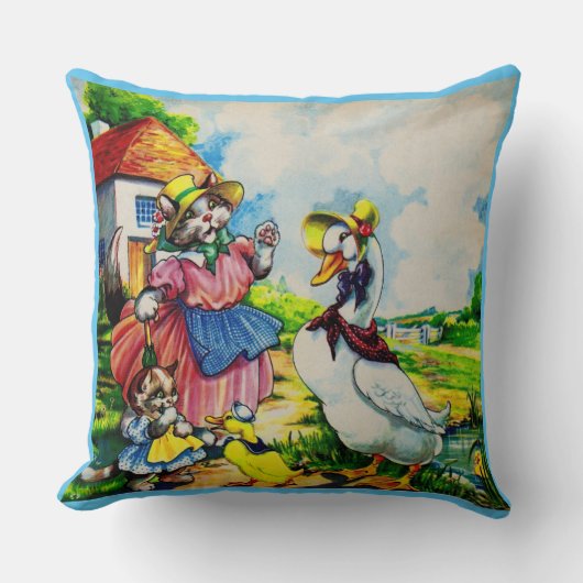 Coussin mama kitty cat et baby kitty visit canards dans le (Recto)