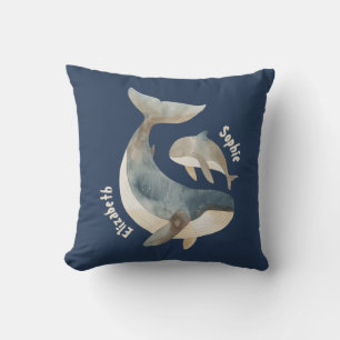Coussin Mama Whale Nom personnalisé Marine Blue Mother's D