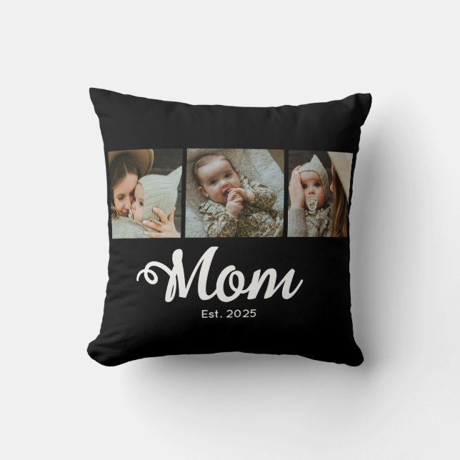 Coussin Maman a établi un script gras moderne noir 3 Photo (Recto)