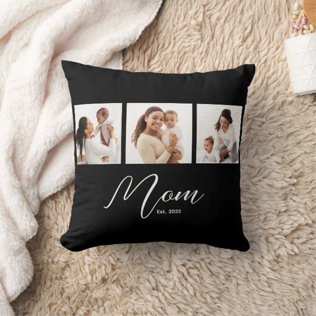 Coussin Maman a établi un script moderne noir 3 Photo (Couverture)