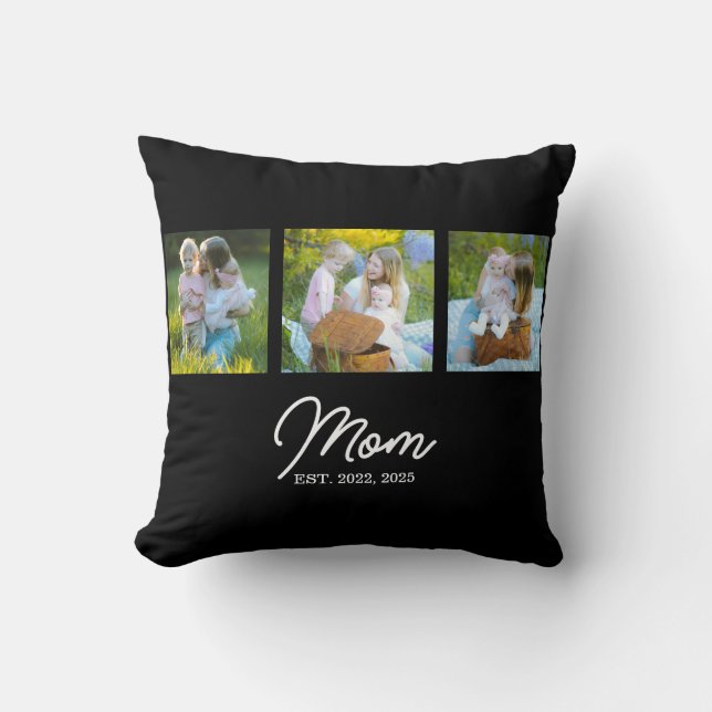 Coussin Maman a établi un script moderne noir 3 Photo (Recto)