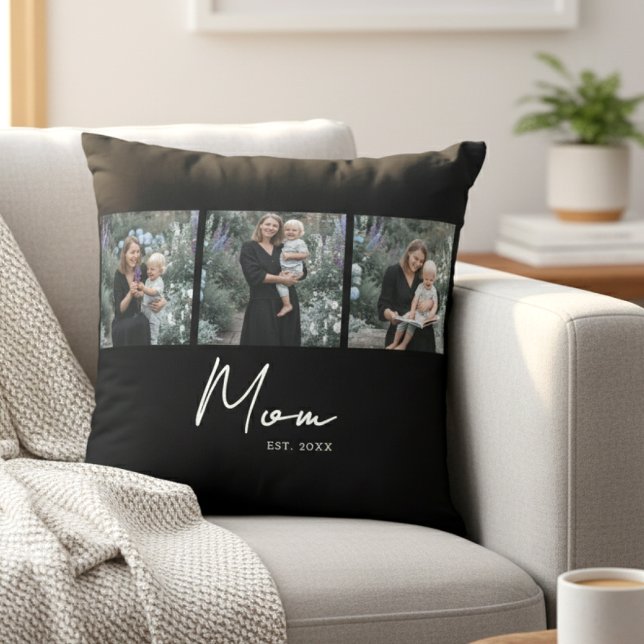 Coussin Maman a établi un script moderne noir 3 Photo (Créateur téléchargé)