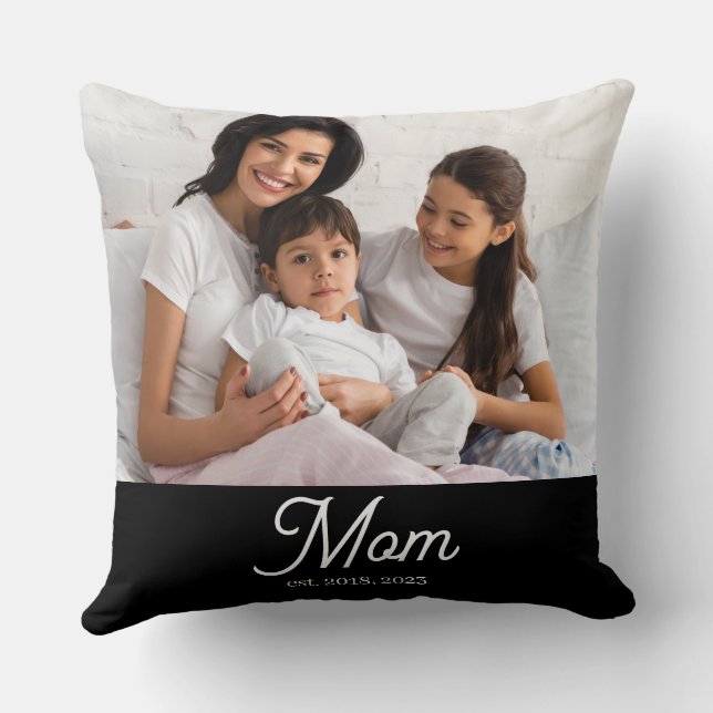 Coussin Maman a établi une photo de script noir et blanc (Verso)