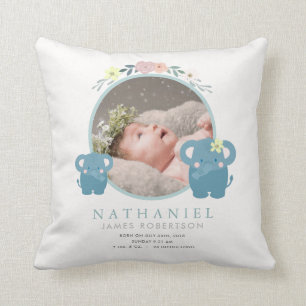 Coussin Maman & Baby Elephant Blue Photo Baby Stats