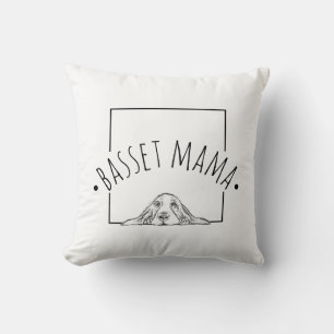 Coussin maman basset hound noir blanc yeux de chiot simple