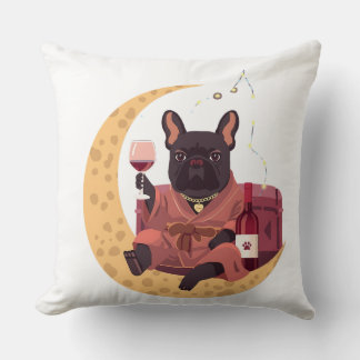 Coussin Maman Bouledogue Français Soirée Vin