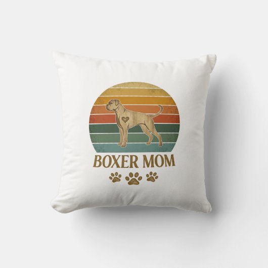 Coussin Maman Boxer Chien Rétro Coucher de Soleil Empreint (Recto)