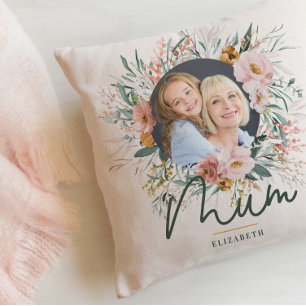 Coussin maman cadeau photo aquarelle fleurie mère jour