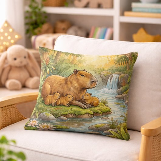 Coussin Maman Capybara Mignonne Et Bébés Animaux De La Jun