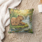 Coussin Maman Capybara Mignonne Et Bébés Animaux De La Jun (Couverture)