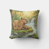 Coussin Maman Capybara Mignonne Et Bébés Animaux De La Jun (Recto)