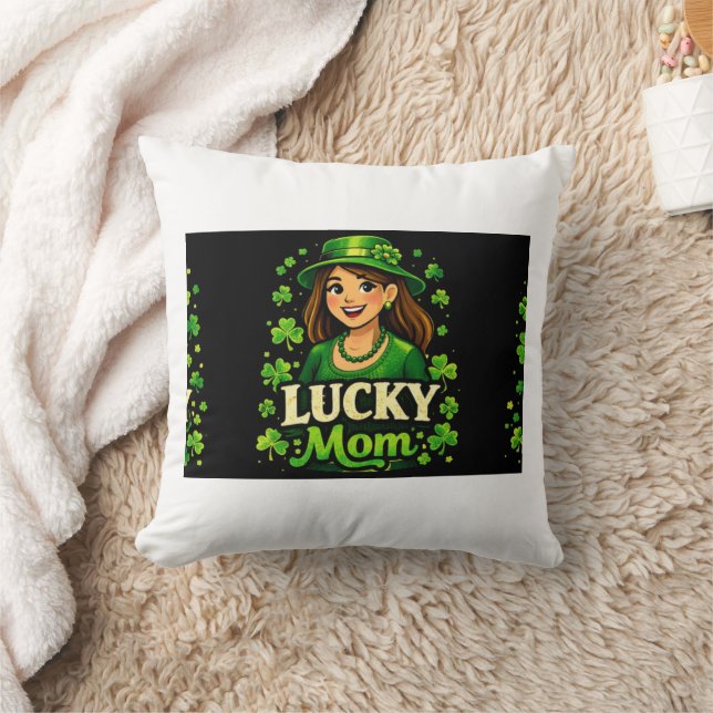 Coussin Maman chanceuse – Conception de trèfle de la Saint (Couverture)