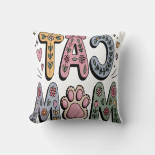 Coussin Maman chat florale avec empreinte de patte
