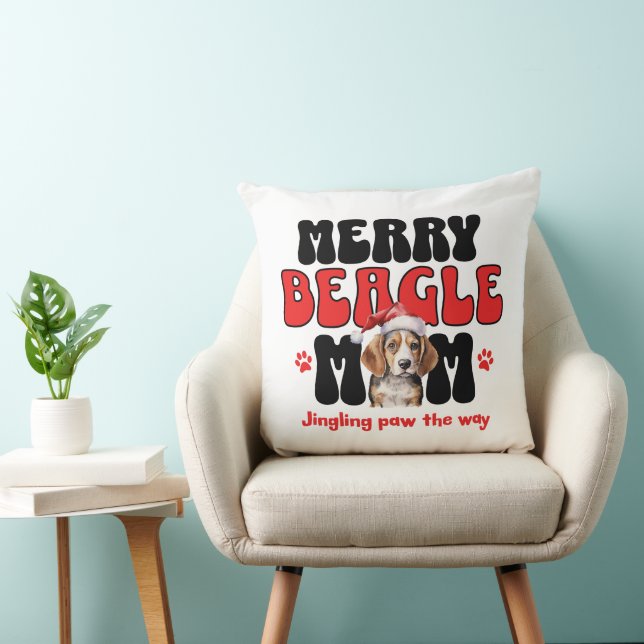 Coussin Maman Chien Beagle Noël (Chaise)