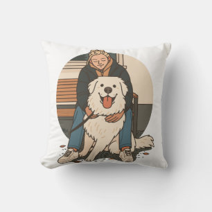 Coussin Maman Chien Câlinant un Chiots Doux Moment de Comp