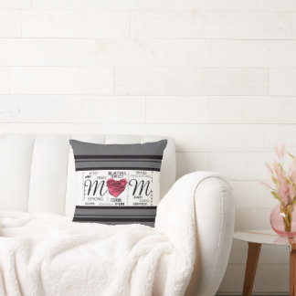Coussin Maman Cœur Rose avec des Mots Gentils et des Rayur