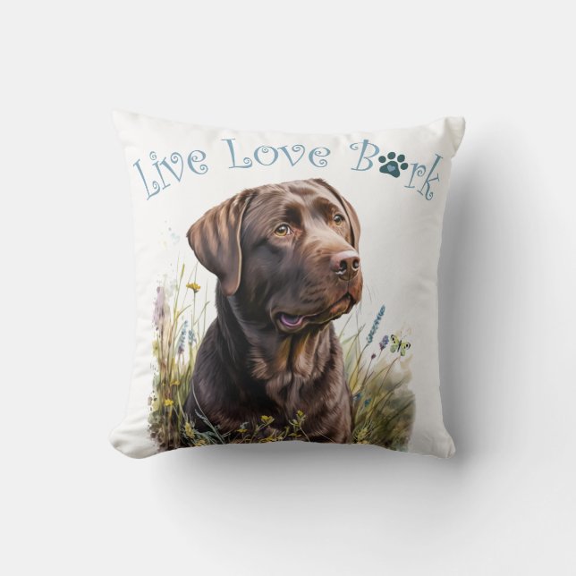 Coussin Maman de chien labrador chocolat floral (Recto)