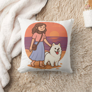 Coussin Maman de Chien Mignon Marchant avec son Toutou Flu