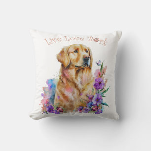 Coussin Maman de Chien Retriever Doré Floral