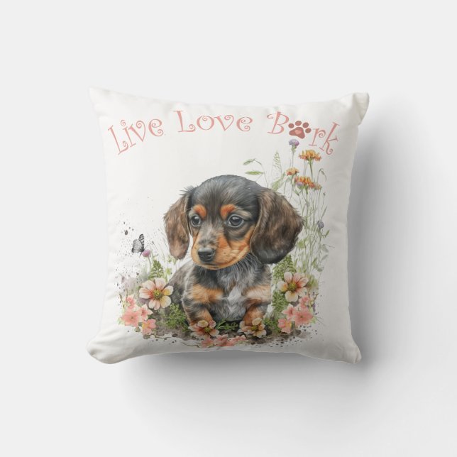 Coussin Maman de Dachshund Floral (Recto)