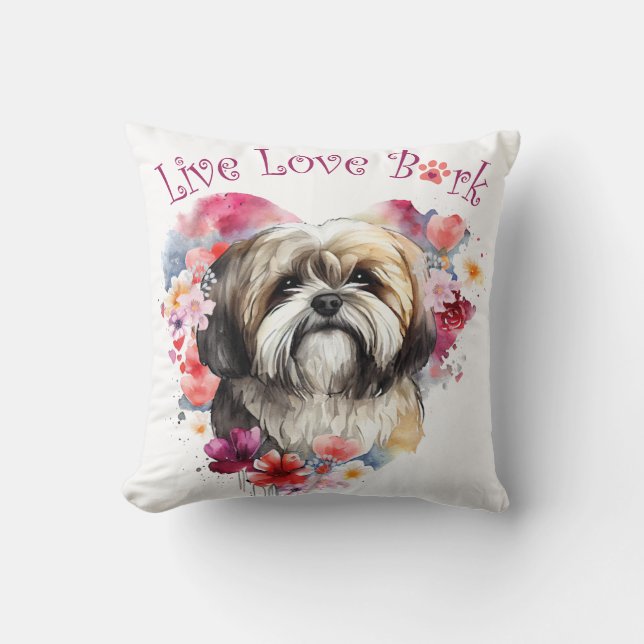 Coussin Maman de Lhasa Apso Floral (Recto)