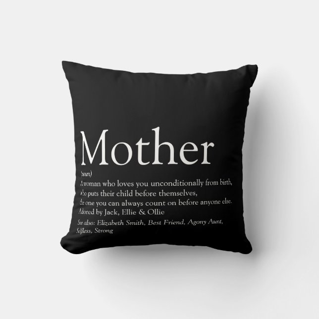 Coussin Maman Définition de mère Moderne Noir et Blanc (Recto)