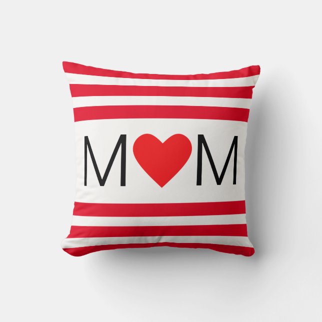 Coussin Maman du coeur moderne en rouge et blanc rayé (Recto)