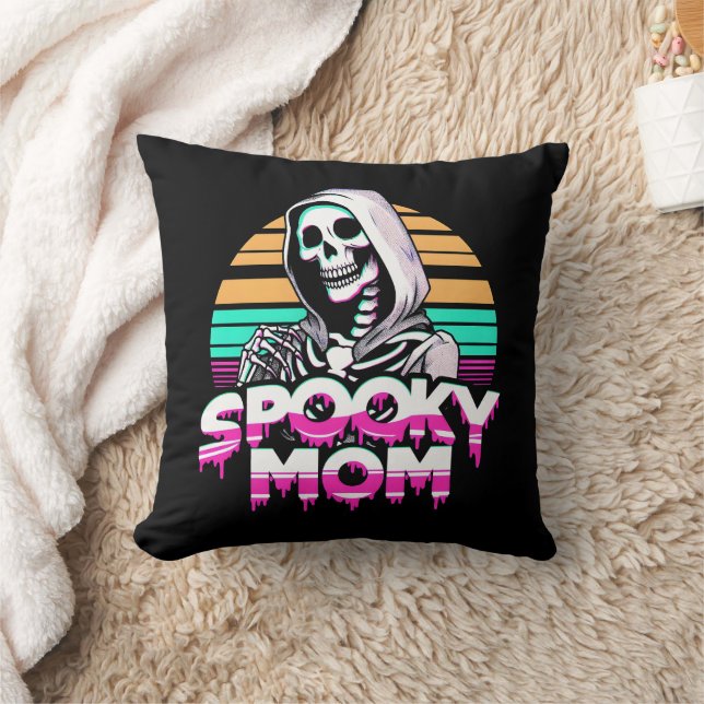 Coussin Maman éffrayante : Vaporwave Skeleton Halloween ma (Couverture)