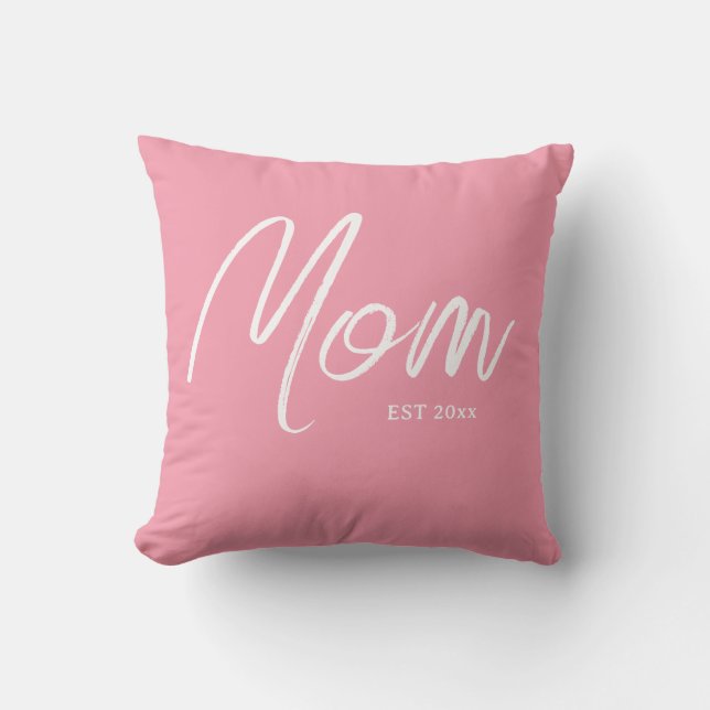 Coussin Maman élégante Script Rose avec année établie (Recto)