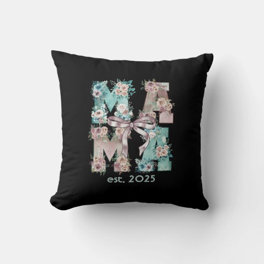 Coussin Maman Est. Typographie florale Boho 2025 (Recto)