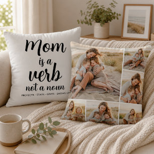 Coussin Maman est un verbe Script noir Six Collage photo