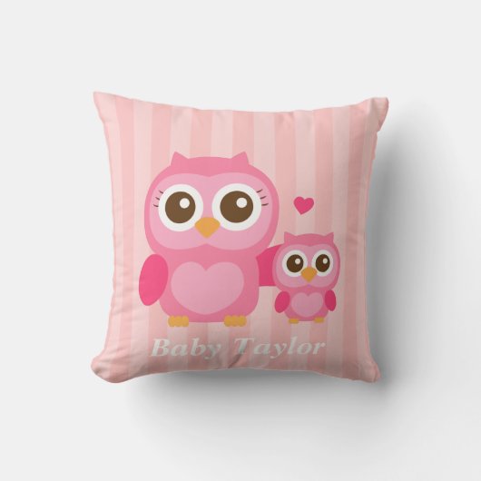 Coussin Maman et moi, chouette bébé mignon, rose (Recto)