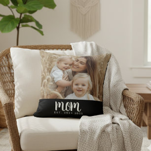 Coussin Maman Etabli Black Modern Script Photo