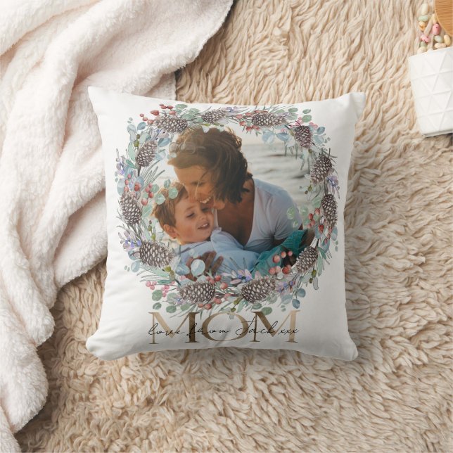 Coussin Maman Faux Typographie Or Noël botanique (Couverture)