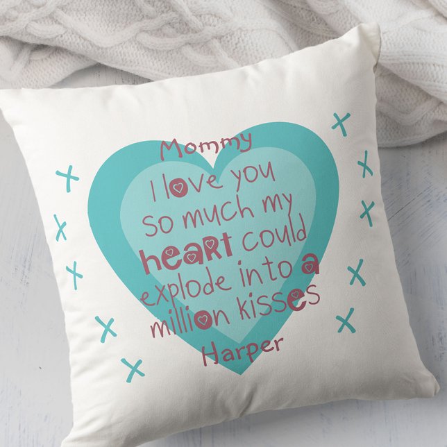 Coussin Maman je t'aime tellement .. Coeur et baisers blan (Créateur téléchargé)