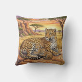 Coussin Maman léopard et ses petits, animaux de safari (Verso)