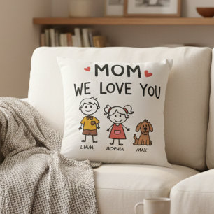 Coussin Maman Nous T'aimons Enfants et Chien Noms de Famil
