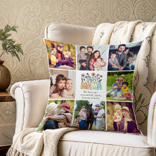 Coussin Maman nous t'aimons jolies fleurs collage de photo