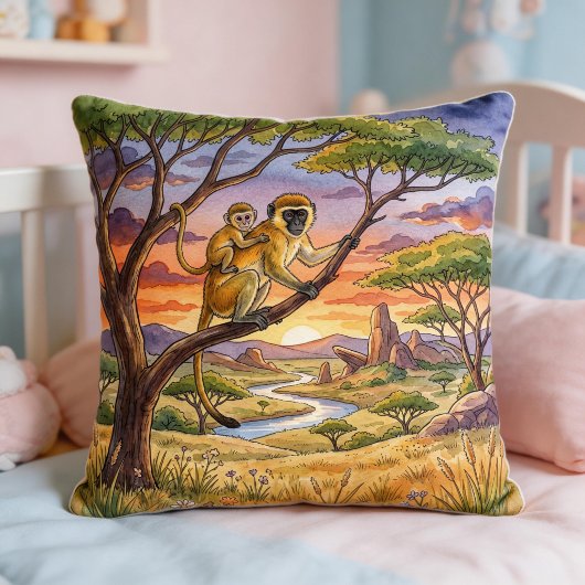 Coussin Maman singe et bébé Animaux de safari