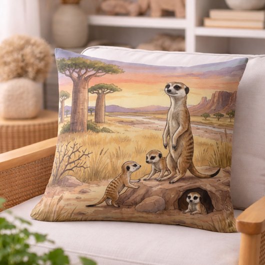 Coussin Maman Suricate et ses petits Animaux de Safari 