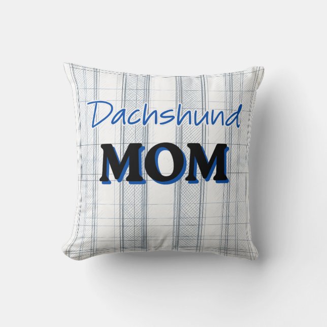 Coussin Maman teckel sur fond carreaux bleu clair (Recto)