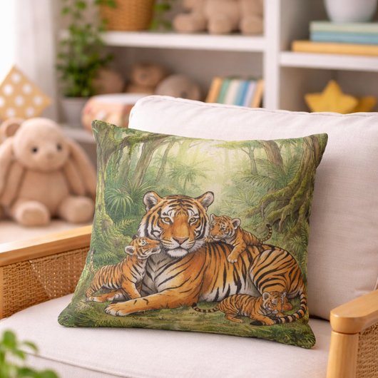 Coussin Maman Tigre Mignon Et Ses Petits Animaux De La Jun