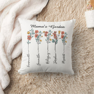 Coussin Mama's Garden Custom 5 Noms cadeau floral pour mam